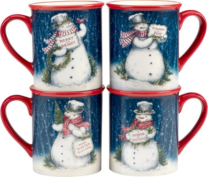 Certified International Snowman Greetings Set of 4 Mugs
