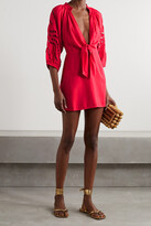 Thumbnail for your product : Vix Alice Tie-front Broderie Anglaise-trimmed Voile Mini Dress - Red