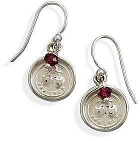 West Coast Jewelry 925 Sterling Silver For Ever Hearts Charm and Garnet Bead Earrings