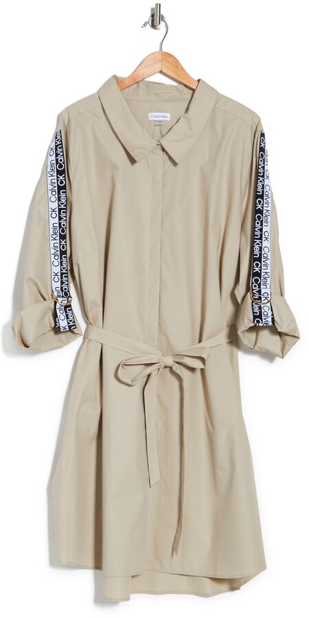 Calvin Klein Logo Tape Belted Cotton Shirtdress - ShopStyle Plus Size  Dresses