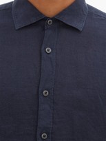 Thumbnail for your product : 120% Lino Spread-collar Slubbed-linen Poplin Shirt - Navy