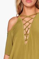 Thumbnail for your product : boohoo Plus Maria Open Shoulder Lace Up Detail Top