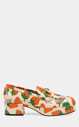 Gucci Women's Strawberry-Print Leather Platform Loafers