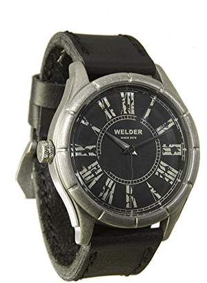 Welder Men's Quartz Watch with Black Dial Analogue Display and Black Leather Strap K21-505