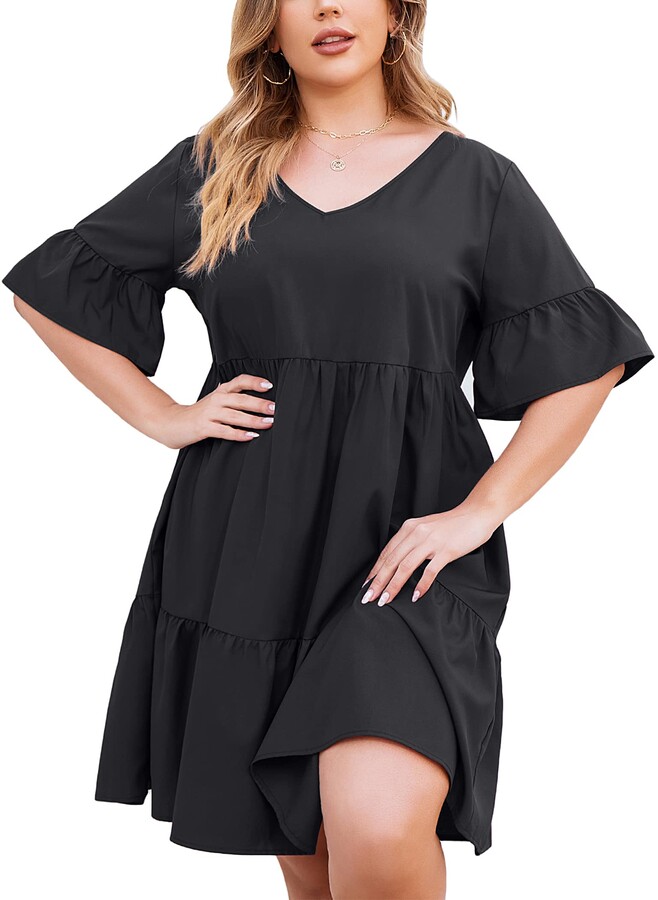 IN'VOLAND Plus Size Babydoll Dress with ...