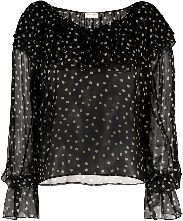 polka dot ruffle blouse