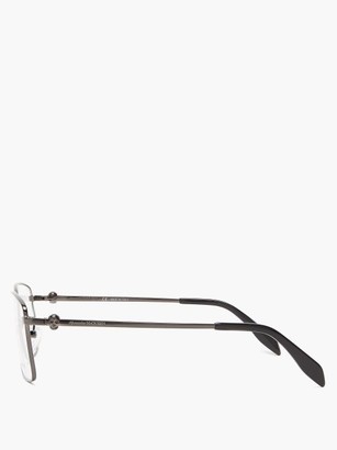 Mcqueen Eyewear - Skull-embellished Square Metal Glasses - Grey