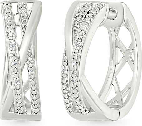 Zales Diamond Accent Multi-Row Criss-Cross Hoop Earrings in Sterling Silver