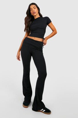 boohoo Tall Fold Over Waistband Cotton Mix Flares - ShopStyle Casual Pants