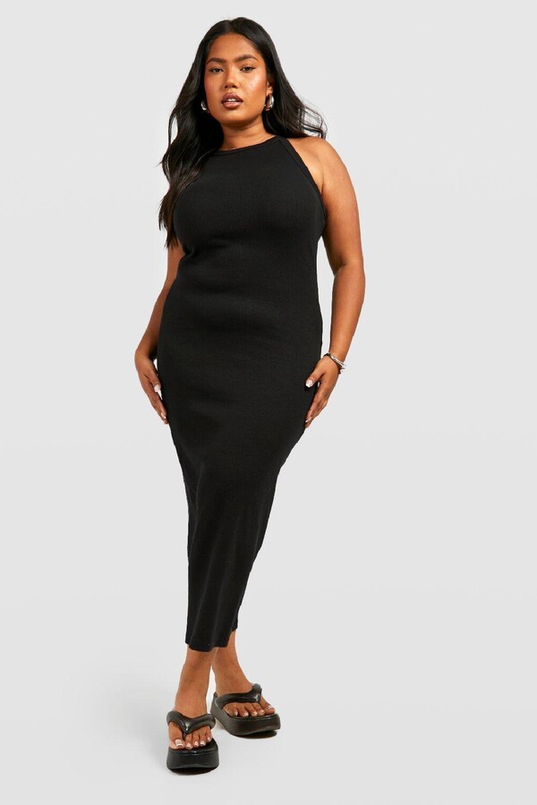 boohoo Plus Premium Racer Neck Rib Thick Binding Midi Dress - ShopStyle