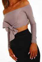 Thumbnail for your product : Pink Boutique Your Bow Mocha Bow Front Bardot Crop Top