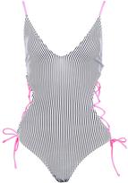 Thumbnail for your product : boohoo Praia Pinstripe Strappy Cut Out Swimsuit