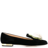 Thumbnail for your product : Charlotte Olympia Floral-Embellished Velvet Flats