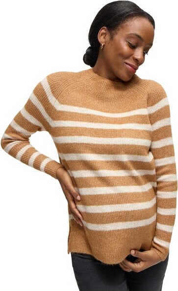 Ingrid & Isabel Ingrid+IsabelMockNeckStripedSweaterCamelIvorySizeL