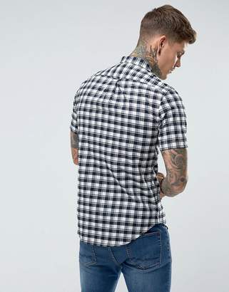 Farah Reydon Slim Fit Textured Check Short Sleeve Shirt Navy