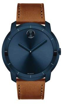 Movado BOLD Large Crystal & Stainless Steel Leather-Strap Watch