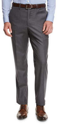 Kiton Flat-Front Twill Trousers, Charcoal