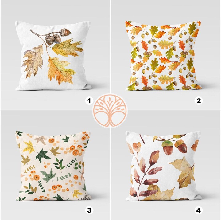 Etsy Fall Trend Pillow Cover|Autumn Leaves Cushion Case|Acorn Print Throw Top|Housewarming Autumn Tree Decor|Farmhouse Style Top