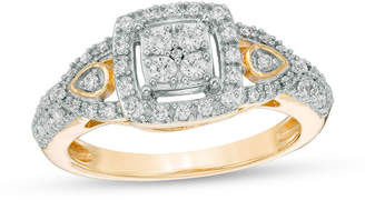 Zales 3/8 CT. T.W. Diamond Cushion Frame Petal-Sides Engagement Ring in 10K Gold