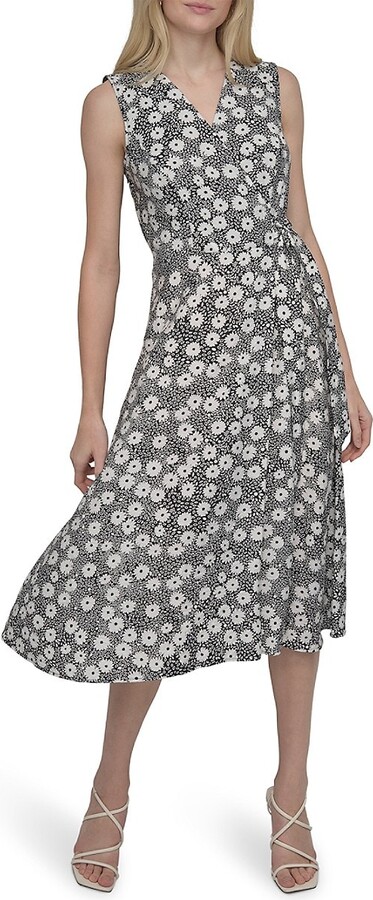 Floral Faux Wrap Midi-Dress