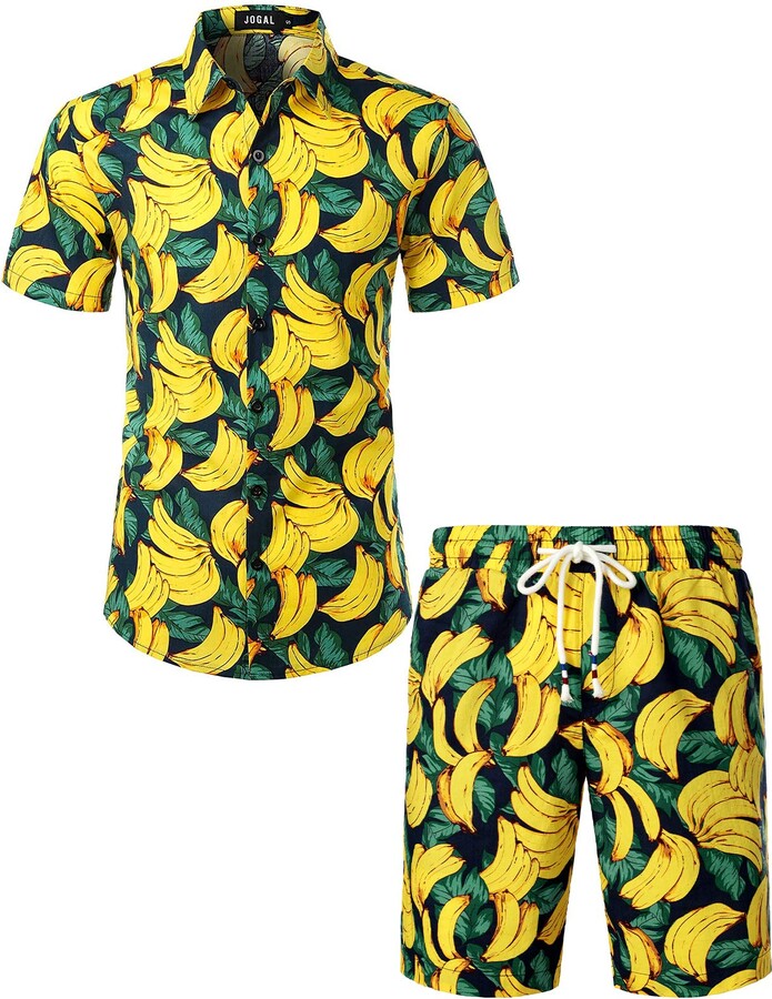 JOGAL Mens Fun Fruit Print Hawaiian Shirts Suits Short Sleeve Casual ...