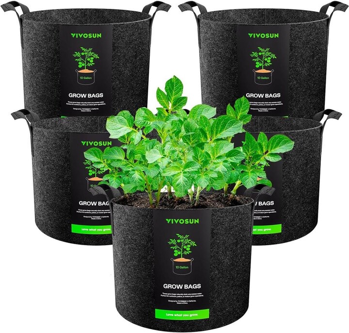 VIVOSUN 10 Gal. Heavy-Duty Nonwoven Fabric Plant Grow Bags with Handles (5-Pack)