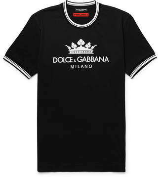 Dolce & Gabbana Contrast-Tipped Logo-Print Cotton-Jersey T-Shirt - Men - Black