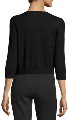 Michael Kors Three-Quarter-Sleeve Cashmere Cardigan Sweater, Black