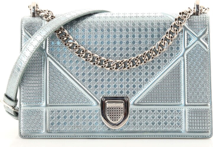 Dior Silver Micro Cannage Patent Leather Baby Diorama Crossbody