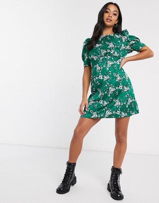 ASOS DESIGN Petite mini tea dress in green floral print