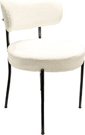 George Oliver White Boucle Dining Chair Of 2 With Mid - Century Aesthetic Curved  Black Metal Legs Round Cushion Rotatable Foot Pad And Ergonomic Seating For V