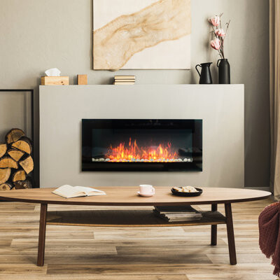 Ebern Designs Electric Fireplace Wall Mount 1500W Black Flame & 7 Color Effect Heats 161-400 Sq. Ft. Space Fireplace Black With Lights Covers