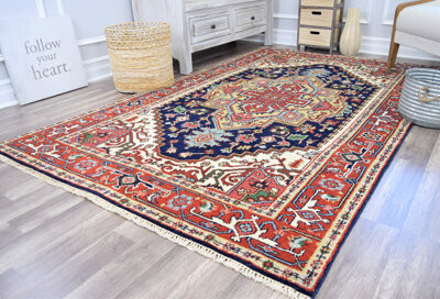World Menagerie Royal Heriz Transitional Midnight Blue Area Rug