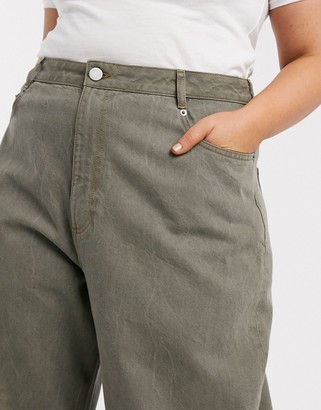 ASOS DESIGN Curve High rise 'relaxed' dad jeans in khaki