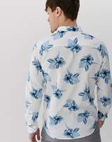 Thumbnail for your product : Jack and Jones long sleeve printed floral linen shirt in white