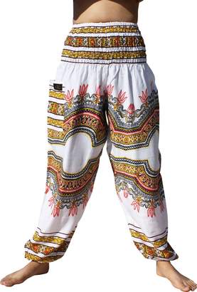 Raan Pah Muang RaanPahMuang Brand Smock Waist Rayon African Dashiki Art Summer Harem Baggy Pants