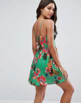 Thumbnail for your product : ASOS Lace Up Back 90s Skater Sundress In Tropical Parrot Print