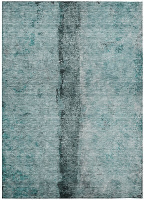 HomeRoots 8' X 10' Teal Blue Aqua And Charcoal Abstract Washable Indoor Outdoor Area Rug