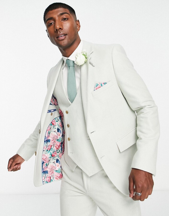 Harry Brown wedding wool blend slim fit tweed suit jacket in light green -  ShopStyle