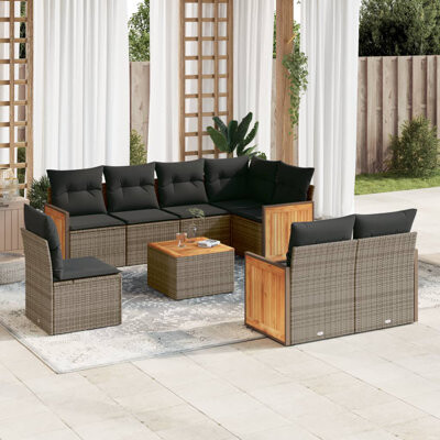 Latitude Run 9 Piece Patio Sofa Set With Cushions Gray Poly Rattan