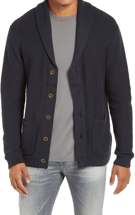 blue shawl collar cardigan