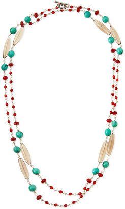 Stephen Dweck Turquoise, Red Agate & Quartz Long Necklace
