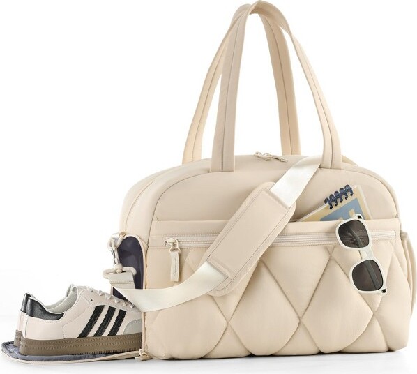 NarweyGymBagforWomenPufferTravelDuffleBagWithShoesCompartment&WetPocketCarryOnToteBagForWeekender