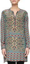 Thumbnail for your product : Tolani Lorraine Silk Printed Long-Sleeve Tunic, Turquoise, Women's