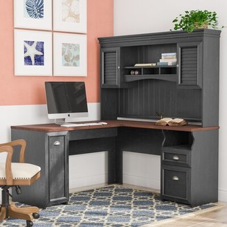 Niles L Shape Executive Desk, Antique Black Desk With Hutch