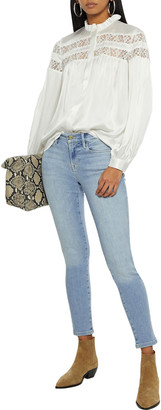 Frame Lace-trimmed Washed-silk Blouse
