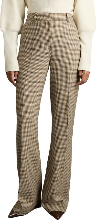 Reiss Vida Check Wool Wide Leg Trouser