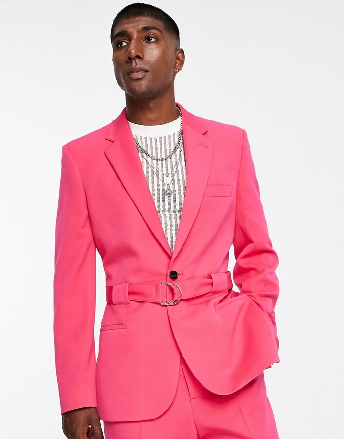 ASOS DESIGN skinny suit jacket in pink - ShopStyle