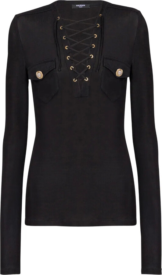 Balmain Long-Sleeved Lace-Up Top