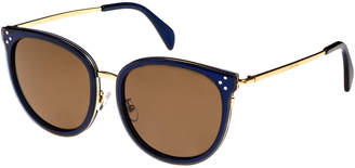Celine Round Acetate & Metal Monochromatic Sunglasses, Medium Blue
